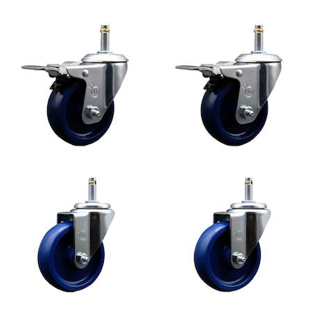 Service Caster 4'' Solid Poly Wheel Swivel 7/16'' Stem Caster Set 2 Total Lock Brake, 4PK SCC-GRTTL20S414-SPUS-716138-2-S-2